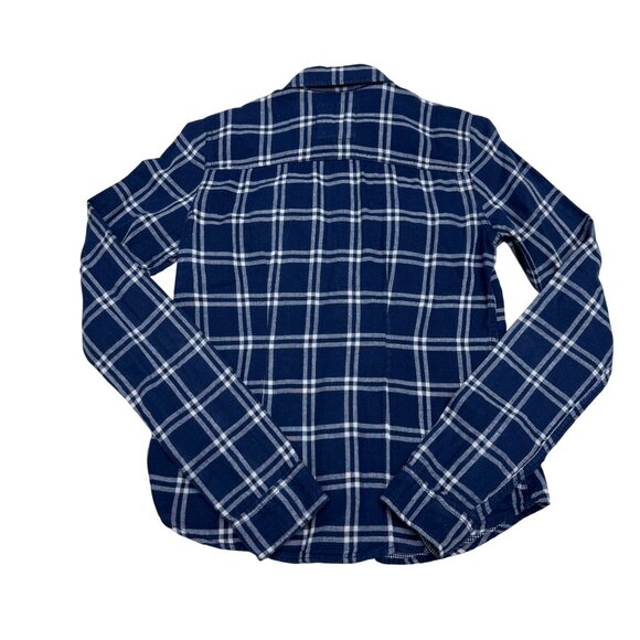Y2K Hollister Women's Blue White Plaid LS Button Down Shirt 100% Cotton, Size XS - Picture 2 of 7